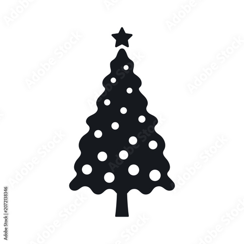 Decorated Christmas tree icon. Black silhouette. Front and side view. Vector simple flat graphic illustration. Isolated object on a white background.