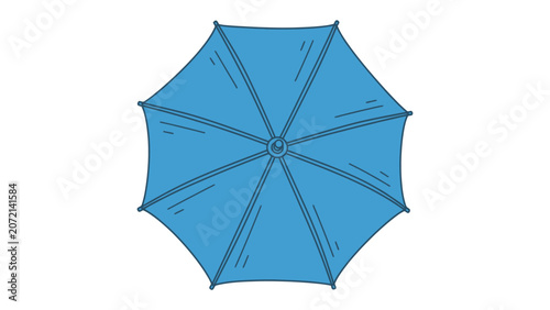 Top view blue open umbrella isolated line art vector