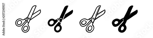 Bild auf Leinwand Set of four scissor icons in different styles, including line art and solid silhouettes