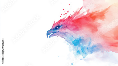 Colorful watercolor painting of majestic bird with vibrant red and blue hues, showcasing artistic expression and creativity