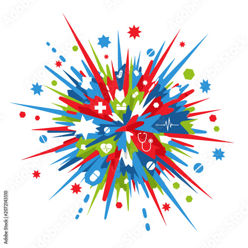 Medical symbols colorful explosion abstract background