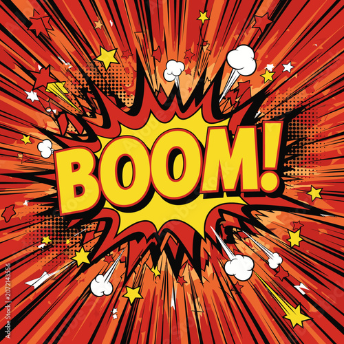 Comic book explosion effect with BOOM text