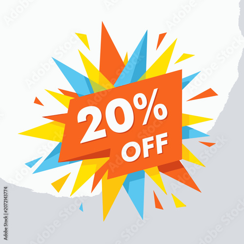Discount 20 percent off colorful starburst explosion badge