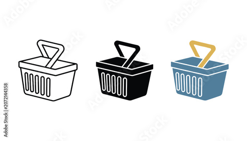 Valokuva Set of shopping basket icons in outline solid and colored vector styles for reta
