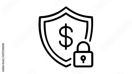 Clean flat vector line icon of a locked online checkout, useful for secure payment screens, ecommerce trust badges, and cart confirmation flows.