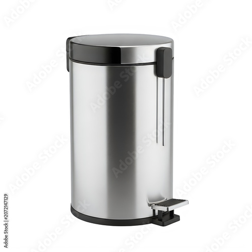 Modern stainless steel trash can with a foot pedal isolated on transparent background, illustration