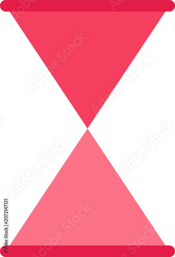 A minimalist pink hourglass symbol showing time passing through two triangular glass bulbs flat illustration