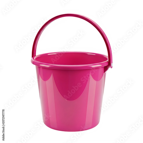 Small pink plastic bucket with a handle isolated on transparent background, illustration