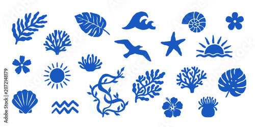 Photography Summer beach and coastal elements set, organic shapes and forms, vector file
