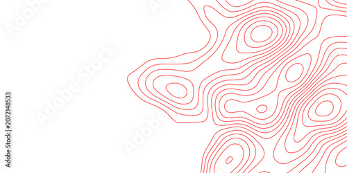 Red topographic contour lines abstract background with white space. Topographic map patterns, topography line map. Vintage outdoors style. World map template.