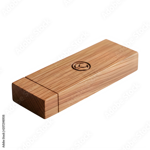 Wooden usb flash drive storage device isolated on transparent background, illustration