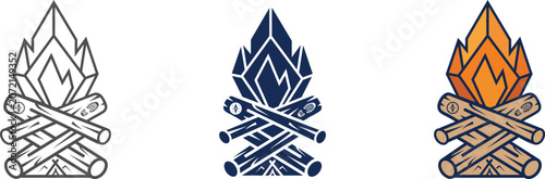 Campfire with Firewood Icon in Modern Flat Vector Style