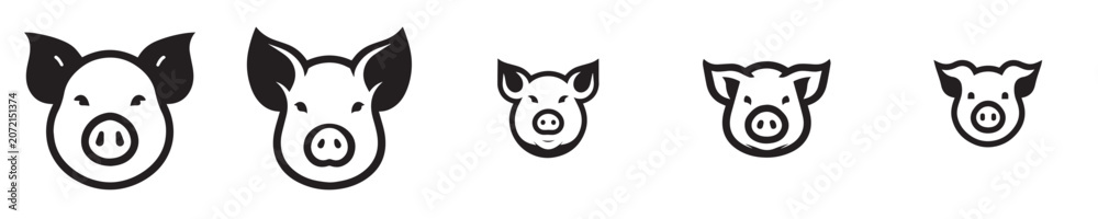 Obraz premium Vector collection of pig head silhouettes