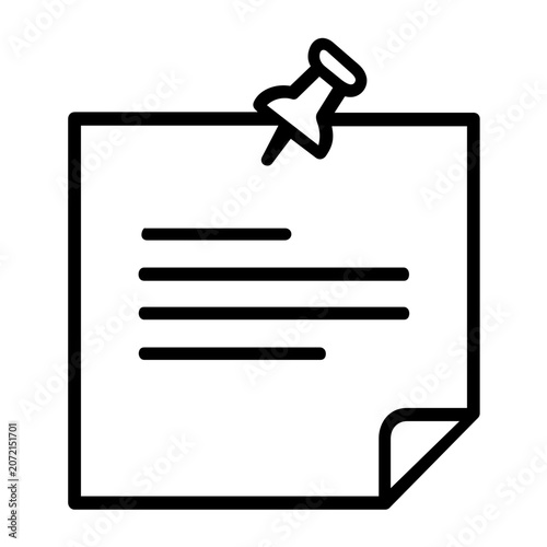 Clean flat vector line icon of a simple sticky note for quick messages, to-do lists, study reminders, project boards, and office organizers.