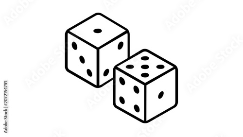 Minimal clean flat vector line icon showing a pair of casino dice for game night posters, betting interfaces, leisure pages, and chance concepts.