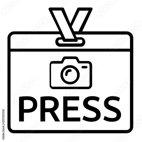 A clean flat vector line icon of a press pass badge, useful for journalism platforms, media event access, reporter profiles, and newsroom tools.