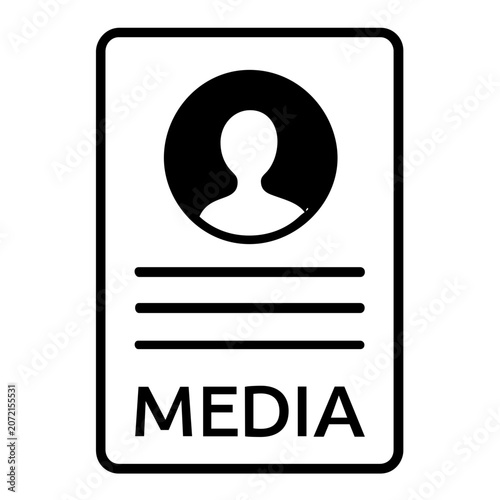 A clean flat vector line icon showing a press badge, suited for media accreditation pages, conference check in screens, and news organization branding.