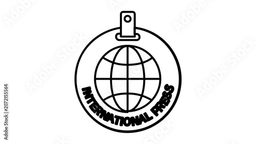 A clean flat vector line icon of a press identification badge, suitable for newsroom software, event credentials, media portals, and access labels.