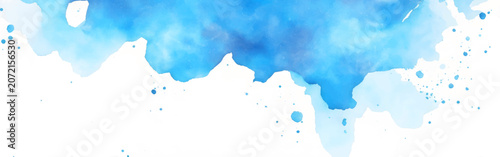 Hand Painted Blue Watercolor Texture with Artistic Paint Splatter Frame. Modern Blue Watercolor Stains and Splashes, Minimal Artistic Background Design.