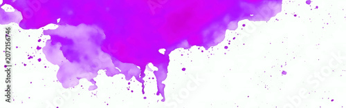 Vibrant Magenta Watercolor Splash Background with Artistic Ink Stains and Paint Splatters. Bright Fuchsia Watercolor Border with Artistic Paint Splatters and Copy Space