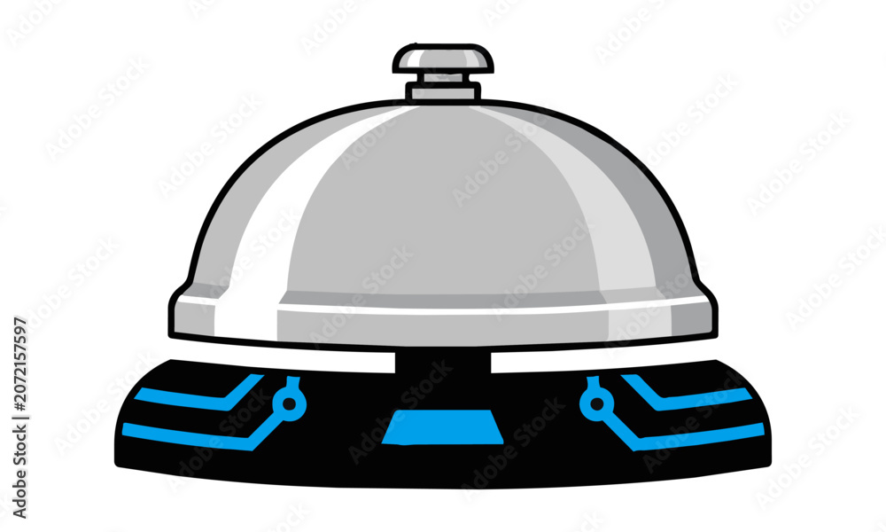 Fototapeta premium Minimalist icon of a high-tech reception service bell with circuit board patterns on a base isolated on white modern technology concept