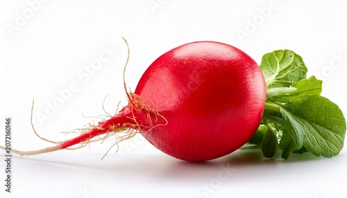 Red Radish With Fresh Green Leaves Isolated On White Background
