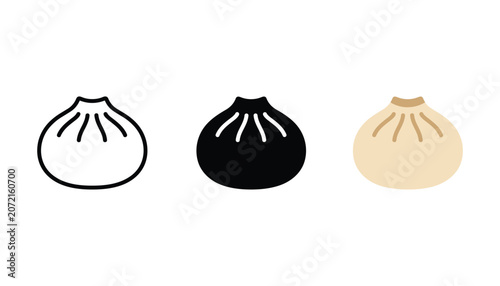Foto Steamed bun dim sum icon set featuring traditional food in three styles includin