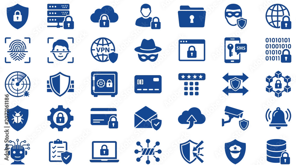 Fototapeta premium Cybersecurity and Data Protection Icon Set