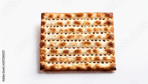 Closeup Of A Single Square Crisp Brown Matzah Cracker Isolated On White Background