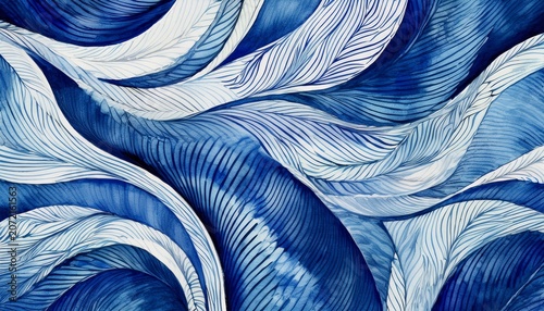 Abstract Lines Shibori Indigo Blue Seamless Watercolor Pattern