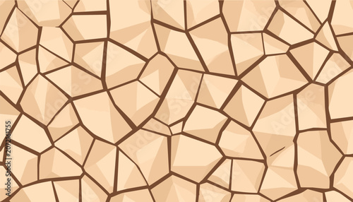 Tableau sur toile Dry cracked earth texture forming a natural polygon pattern light beige arid soil with dark brown borders, creating a modern 3D polygonal pattern suitable for various graphic design projects