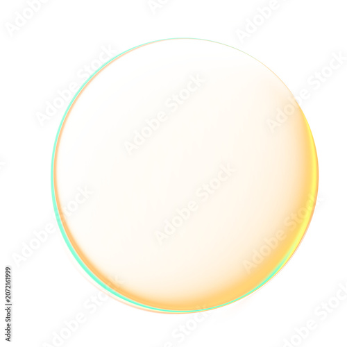 Abstract glass sphere badge with iridescent holographic gradient effect isolated on white background