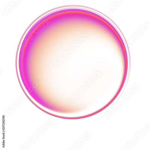Abstract glass sphere badge with vibrant pink and magenta holographic gradient rim isolated