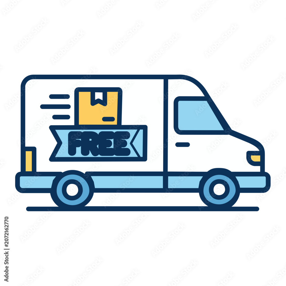Fototapeta premium Minimal clean flat vector line icon of a cargo delivery van, suited to free shipping badges, transport menus, and ecommerce support pages.