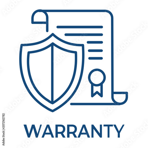 Clean flat vector line icon of a warranty guarantee shield for ecommerce dashboards, insured items, return coverage, and protected orders.