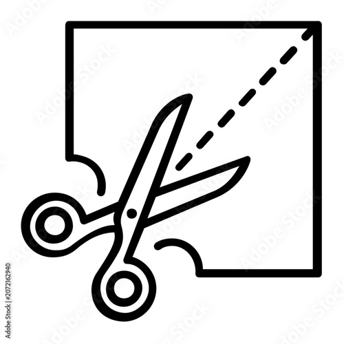 Clean flat vector line icon depicting coupon scissors on a dotted tear path, great for sale campaigns, redeemable deals, and marketing layouts.