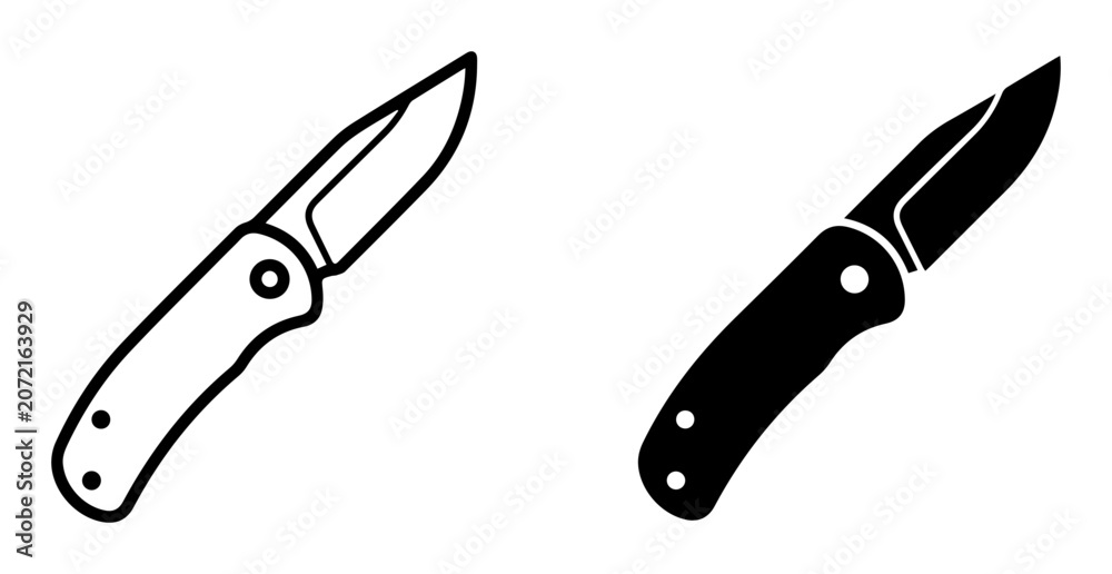 Obraz premium 2 Pocket knife silhouette icons, solid black style, tools
