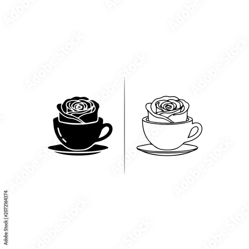 Minimalist Rose Inside Coffee Cup Logo Icon Set