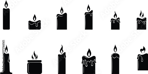 Φωτογραφία "Silhouette collection of candle icons, burning flames, wax dripping, decorative