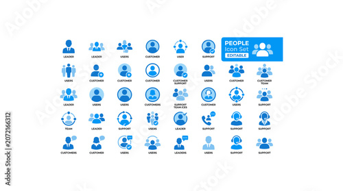 People icon set representing various group business team customer support staff characters.