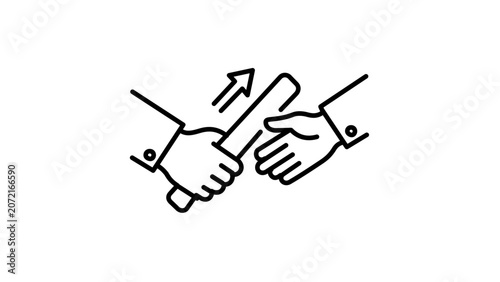 A clean flat vector line icon showing a baton handover in a corporate relay, ideal for project transfer, team alignment, and succession planning.