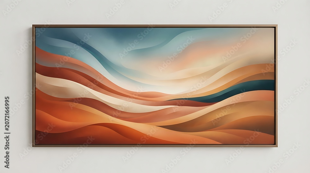 Fototapeta premium Abstract desert landscape painting, modern art print, colorful sand dunes, wall decor