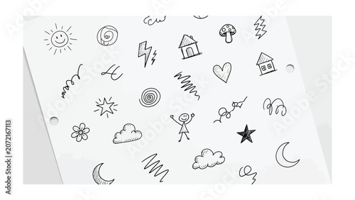 Collection of hand drawn nature and weather doodles