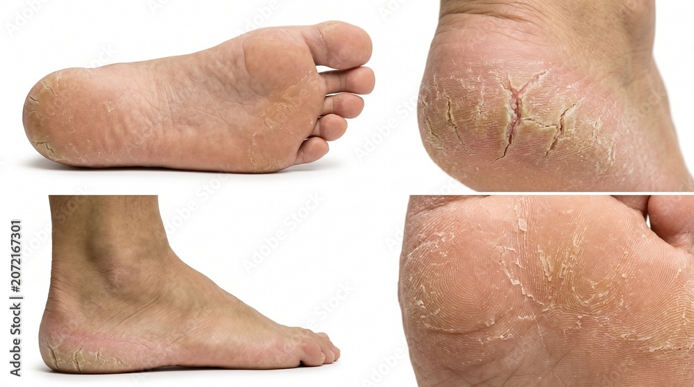 Fototapeta premium Professional Foot Care Element Collection with Cracked Soles
