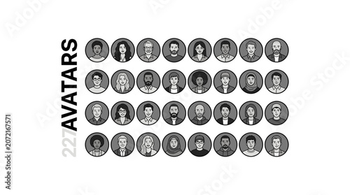Set of diverse professional avatar icons featuring various male and female staff members.