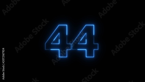Abstract beautiful blue neon 44 number icon illustration background. Glowing neon countdown number sign background.
