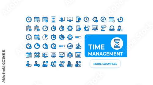 Time management business icon set collection featuring various schedule planning graphics.
