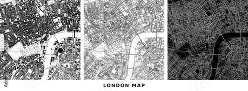 Fotografía Abstract london city map set, detailed urban street network of london, england,