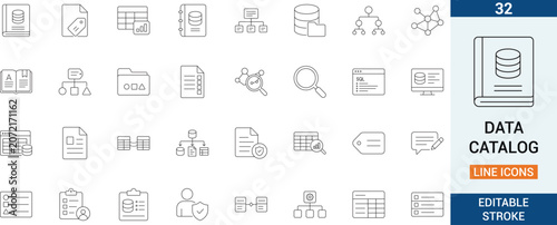 Fotografie Data catalog vector line icon set