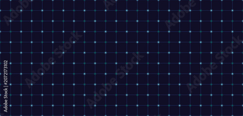 Blue HUD grid line with dots technology interface on dark blue background. Futuristic tech backgrounds for digital and cyber security